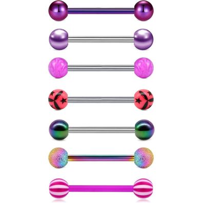 Zungenpiercing Set 7 Stück Chirurgenstahl Barbell 14G Stablänge 12/14/16/18mm