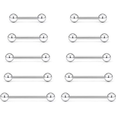 10 Zungenpiercing Chirurgenstahl Barbell 14G 16mm 5mm Kugel inkl. Samtbeutel