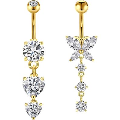 2stk Bauchnabelpiercing Herz 10mm Chirurgenstahl Silber Gold Schmuck