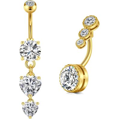 2stk Gold Bauchnabelpiercing 10mm Herz Chirurgenstahl Silber