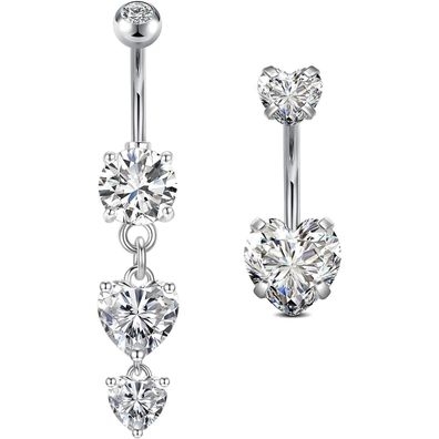 2stk Bauchnabelpiercing Herz 10mm Chirurgenstahl Silber Gold Schmuck