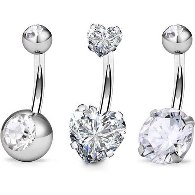 FECTAS 14G Bauchnabelpiercing Set Silber Zirkonia Chirurgenstahl Damen