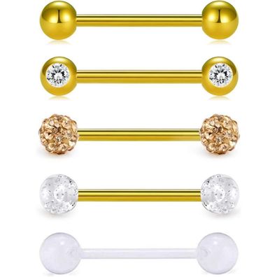 5er Zungenpiercing Barbell Set 14G Chirurgenstahl Kunststoff 16mm