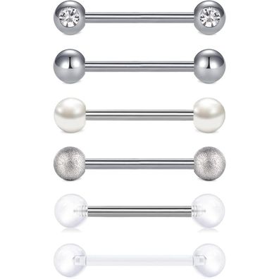 Zungenpiercing Barbell Set 14G 16mm Chirurgenstahl Kunststoff Kugeln