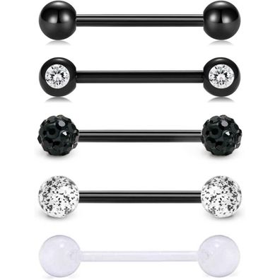 5er Zungenpiercing Barbell Set 14G Chirurgenstahl Kunststoff Kugeln