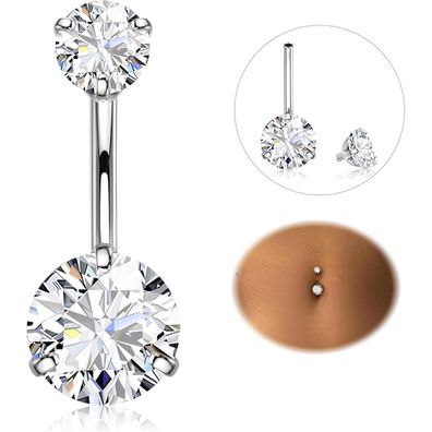 Diamday Bauchnabelpiercing 316L Chirurgenstahl CZ Silber 14G 16mm