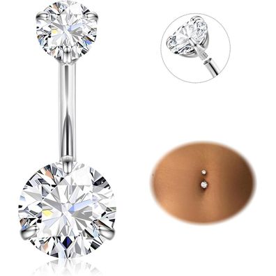 Titan Bauchnabelpiercing 14G Silber CZ Barbell 8/10/12/14/16mm