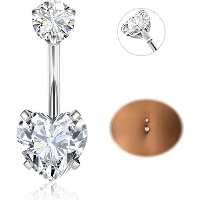 Diamday G23 Titanium Bauchnabelpiercing Silber CZ 14G Barbell 8/10/12/14/16mm