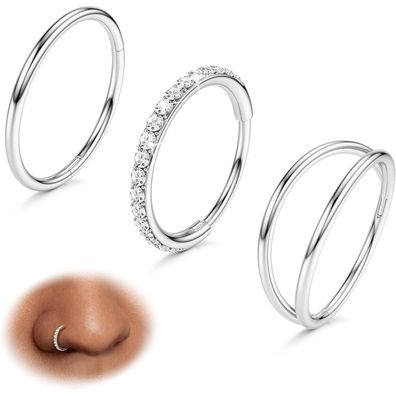3stk Diamday Nasenpiercing Ring Chirurgenstahl 18G Gold CZ Septum Helix Tragus