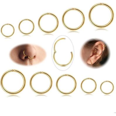 10x 316L Stahl Nasenringe 6-12mm Hoop Piercing Septum Knorpel Helix Lippenringe
