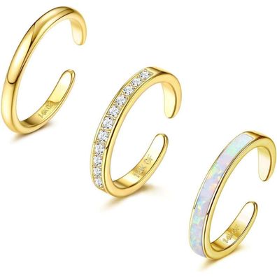 3PCS Verstellbare 14K Goldgefüllt Zehenringe Opal CZ Blume Toe Ring Set