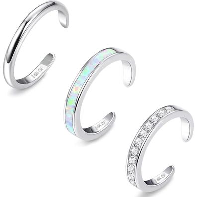 3PCS 14K Goldgefüllt Verstellbare Zehenringe Opal CZ Blume Silber Gold