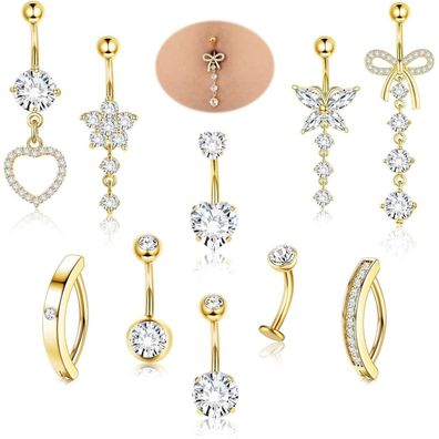 14G Bauchnabelpiercing Chirurgischer Silber Gold CZ Clicker Bauchnabelpiercings