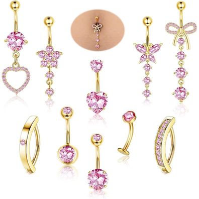 Diamday 14G Bauchnabelpiercing Silber Gold CZ Clicker Piercing