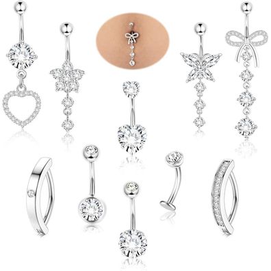Diamday 14G Silber/Gold CZ Bauchnabelpiercing Clicker