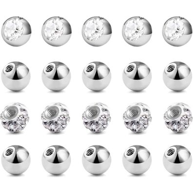 20er Piercing Kugel Set 1,2mm Chirurgenstahl 3mm Ersatzkugeln Schraubkugeln