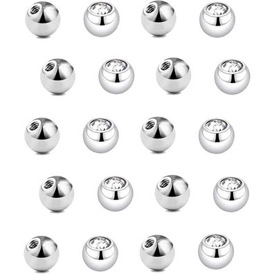 20er Piercing Kugel Set 1,2mm Chirurgenstahl 3mm Ersatzkugeln Schraubkugeln