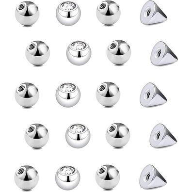 20er Piercing Kugel Set 1,2mm Edelstahl 3mm Ersatz Schraubkugeln Lippe Nase