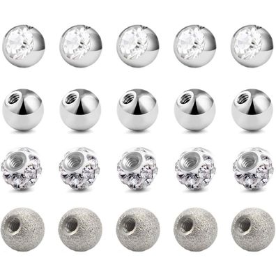 20er Piercing Kugel Set 1,2mm Chirurgenstahl 3mm Ersatzkugeln für Lippe Nase