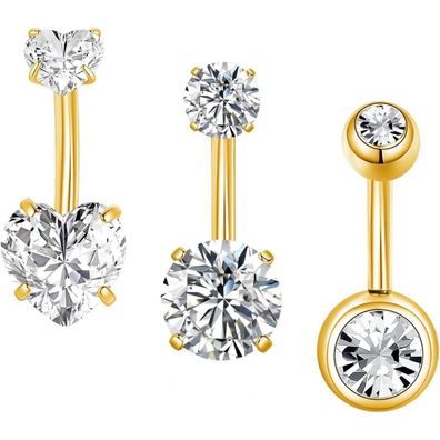 3er Bauchnabelpiercing Chirurgenstahl Silber Gold Piercing 6/8/10/12/14/16mm