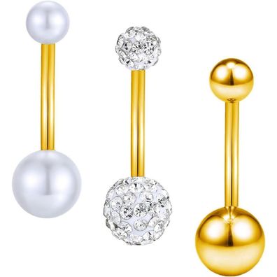 3er Bauchnabelpiercing Chirurgenstahl Silber Gold 14G 16mm Zirkonia