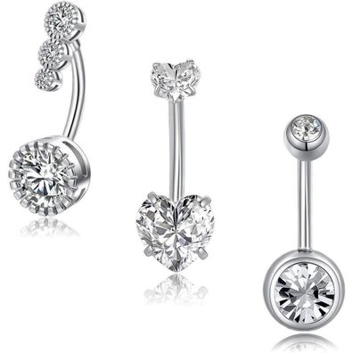 3er Bauchnabelpiercing 1,6mm Zirkonia Chirurgenstahl Silber Gold Damen