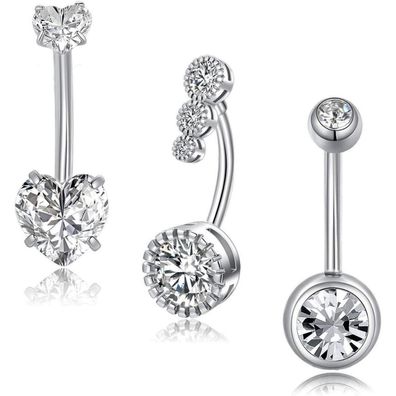 3er Bauchnabelpiercing Set Chirurgenstahl Silber Gold Damen