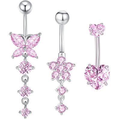 3stk Bauchnabelpiercing Chirurgenstahl 10mm Silber Gold Schmetterling Herz