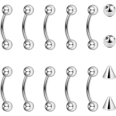 Besyvvin 10stk Curved Barbell Piercing Set 1,2mm Silber Schwarz Gold Stab 6mm