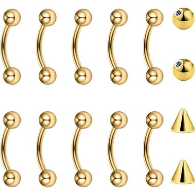 10stk Curved Barbell Piercing Set 1,2mm Lippe Augenbrauen Rook Daith Schwarz