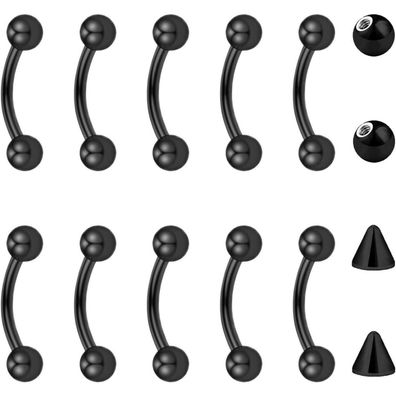 10er Set Curved Barbell Piercing Lippe Augenbrauen 1,2mm 6-12mm Chirurgenstahl