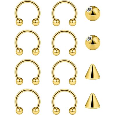 16G Edelstahl Hufeisen Lippen Nasen Helix Piercing Ring Set 6-14mm Silber