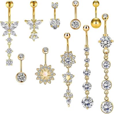 10stk Bauchnabelpiercing Set Schmetterling Herz Blume Anhänger Gold