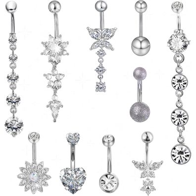 10stk Bauchnabelpiercing Set Anhänger Schmetterling Herz Blume