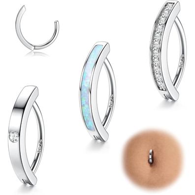 Christcoco 925 Silber Bauchnabelpiercing Ring CZ Opal Clicker Hoop Belly Button