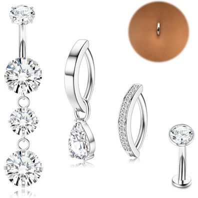 Chriscoco 14G Bauchnabelpiercing Chirurgenstahl CZ Silber Gold Belly Piercing