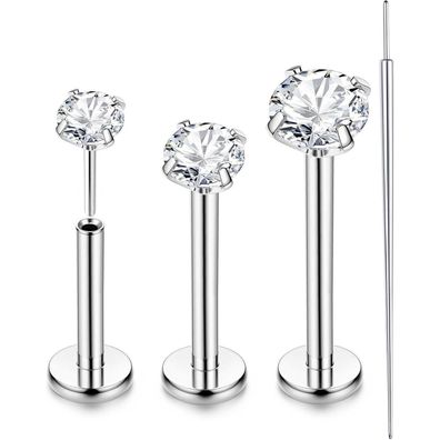 16G 18G 20G G23 Titan Tragus Labret Nasen Lippen Ohr Piercing 3PCS 2/3/4MM CZ