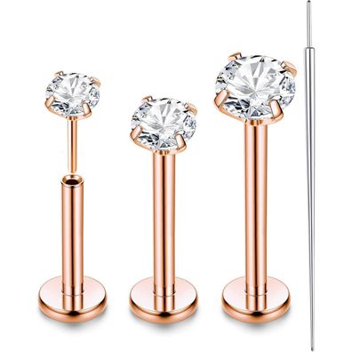 3PCS G23 Titan Tragus Labret Nasen Lippenpiercing 2/3/4MM CZ Ohr Monroe Medusa