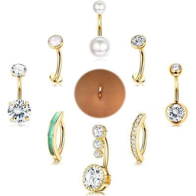 9 Stück 14G Bauchnabelpiercing Chirurgenstahl Set Silber/Gold CZ Clicker