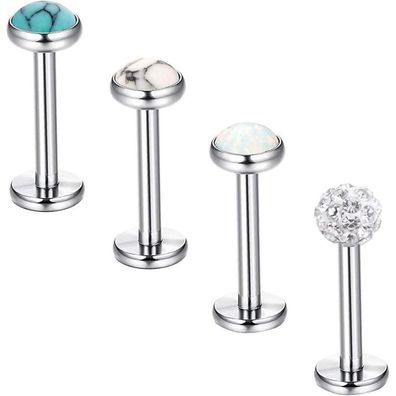 Tragus Lippenpiercing 6stk Chirurgenstahl Silber 16G 8mm Türkis Zirkonia