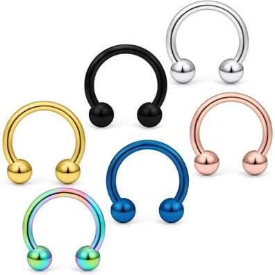 6stk Circular Barbell Hufeisen Nasenring Piercing Set 12 Gauge Chirurgenstahl