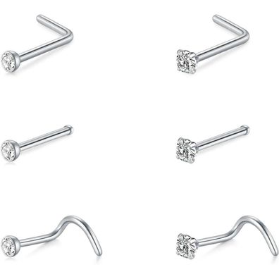 Nasenpiercing Stecker Silber Edelstahl 20G 6stk Nasenstecker Spiral L-Form