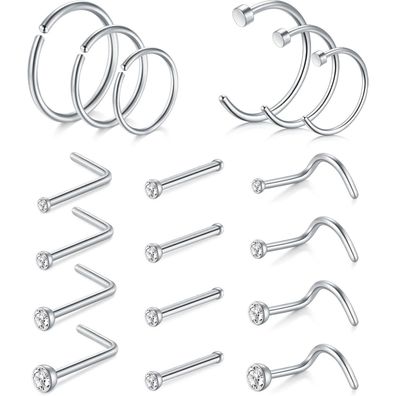 Avyring Silber Nasenpiercing Chirurgenstahl Zirkonia Set Frauen Männer 20G 0,8mm