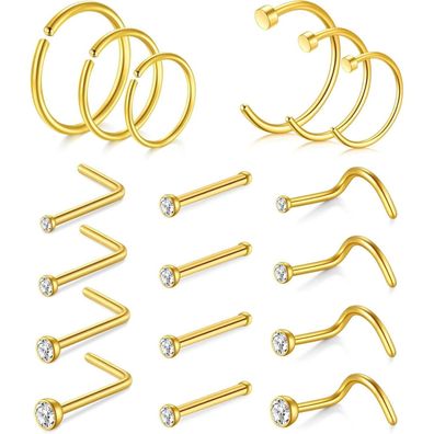 Avyring Silber Nasenpiercing Set Zirkonia 20G Chirurgenstahl Frauen Männer