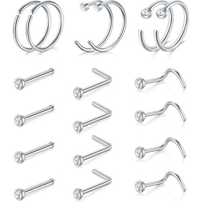 Avyring Nasenpiercing Set Chirurgenstahl Zirkonia 22G 20G 18G Silber Diamanten