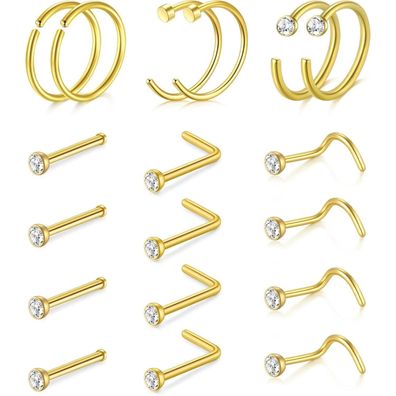 Avyring Silber Nasenpiercing Chirurgenstahl Set Zirkonia Frauen Männer 22G 20G