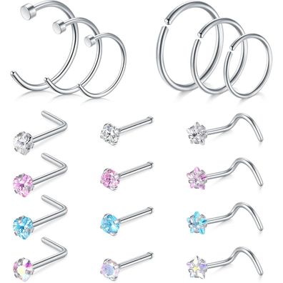 Avyring Nasenpiercing Set Chirurgenstahl Zirkonia 20G Piercing Frauen Männer 18G