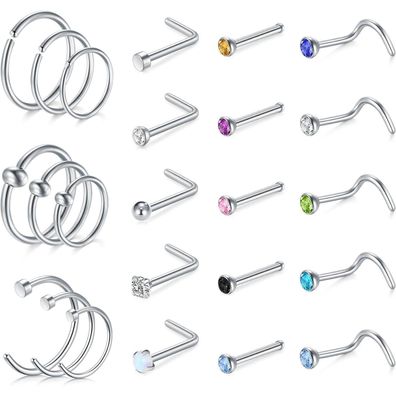 Avyring Silber Nasenpiercing Set Chirurgenstahl Zirkonia 20G 18G Frauen Männer