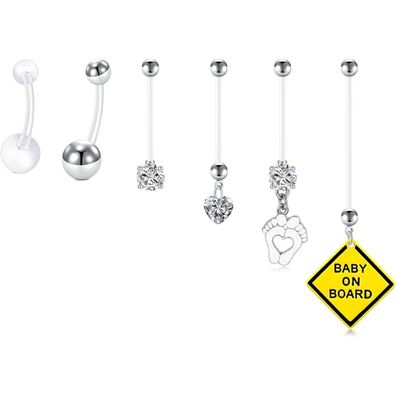 Avyring Schwangerschafts Bauchnabelstecker 14G Silber Chirurgenstahl Flexibler