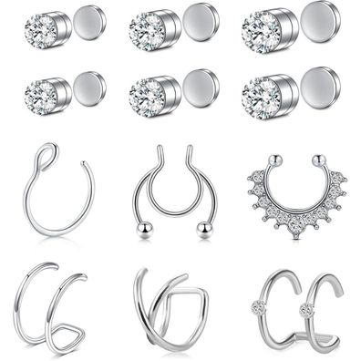 Avyring Magnetische Fake Nasenringe Edelstahl Set mit Zirkonia-Steinen